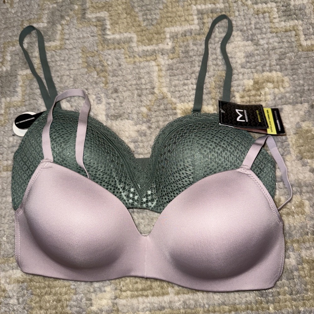 2pk Maidenform Women's Green/pin Wireless Tshirt Lightly Line Bra Adjustable 34B - Picture 4 of 10